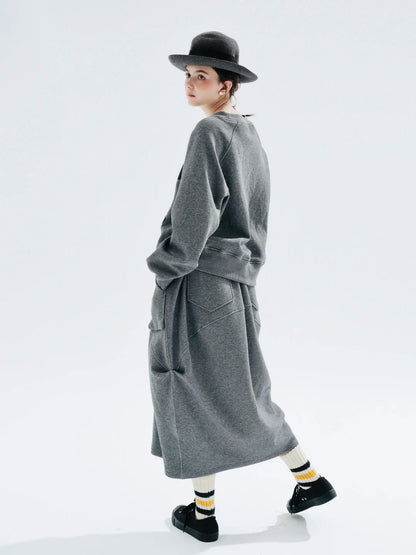 Autumn 2023 new original design Air layer pinched grey skirt loose 234284