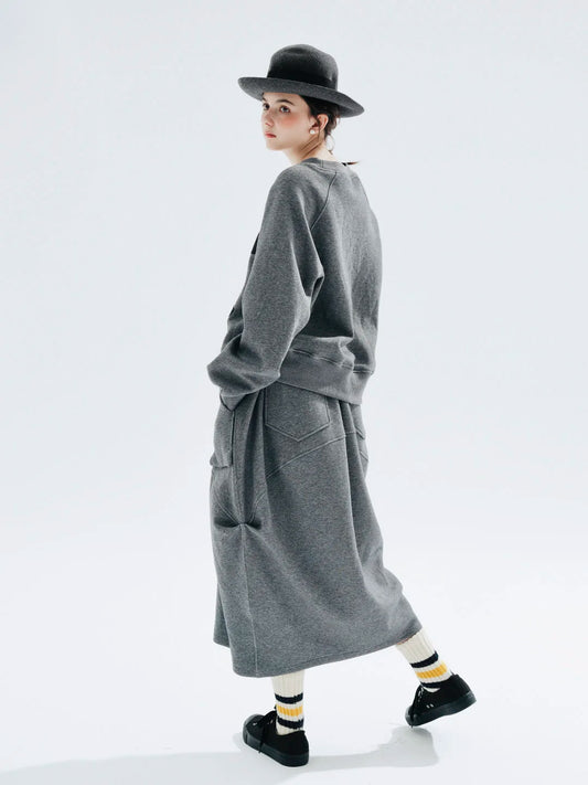 Autumn 2023 new original design Air layer pinched grey skirt loose 234284