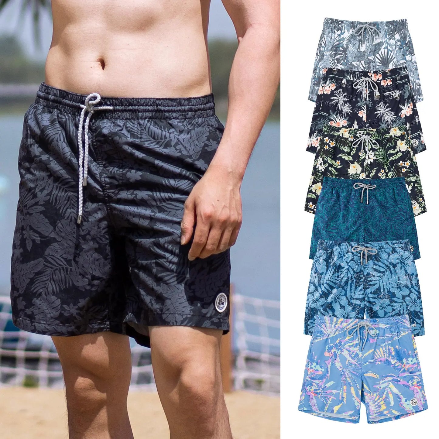 Beach Men's Swim Shorts Flower 3D Printed Surfing Board Shorts Quick Dry with Mesh Lining and Pockets Struck Shorts
