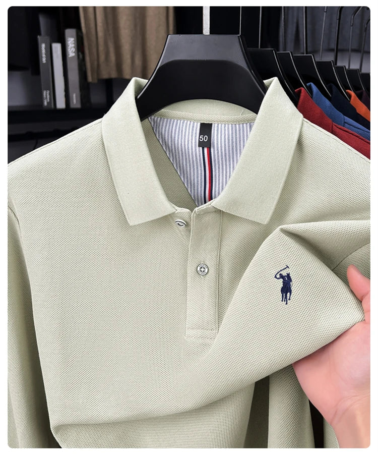 High end brand 100% cotton long sleeve polo shirt fashion luxury pony embroidery business casual comfort new Paul men's T-shirt