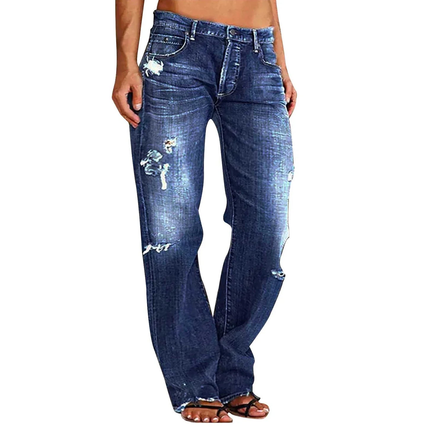 Women Men Denim Pants Casual Ripped Loose Straight Leg Jeans
