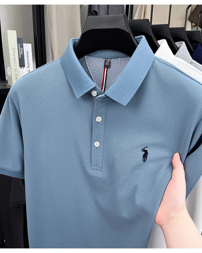 High end designer brand short sleeve polo shirt men's summer breathable trend golf pony embroidery business casual Paul T-shirt