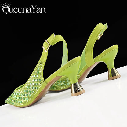 Italian Design Rhinestone Luxury Navy Blue Pointed Toe Shoe & Bag Set Women High Heels for Parties High Quality