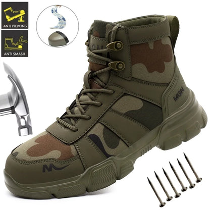 Camouflage Steel Toe Cap Non Slip Industrial Shoes Men and Women Safety Shoes Anti-Scalding Anti-Smash Anti-Puncture Work Boots