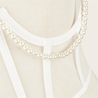 Pearl Chain Bustiers Tied Waspie Wide Belt Cinchers Underwire Lace-up Underbust Corset Bustier Corsets Tops Boned Corset
