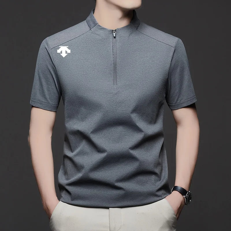 original spring men's Short sleeves polo shirt stand collar minimalist exercise t-shirt fashion leisure Mesh breathable men wear
