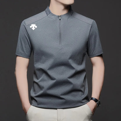 original spring men's Short sleeves polo shirt stand collar minimalist exercise t-shirt fashion leisure Mesh breathable men wear
