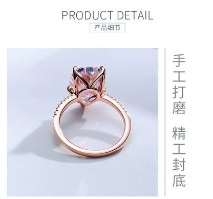 Fashionable, niche, high-end,versatile 925 sterling silver droplet pink diamond ring inlaid with high carbon diamond temperament