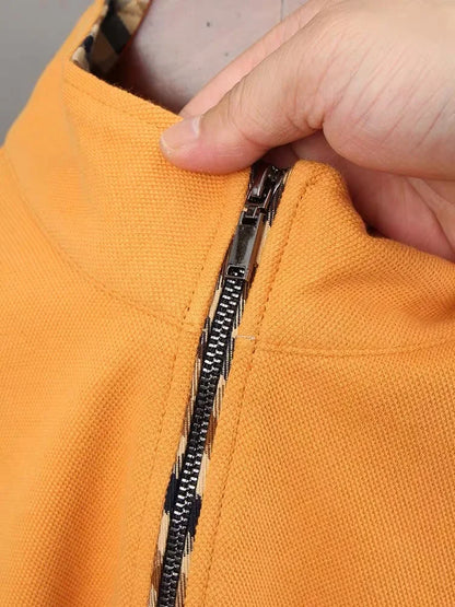 Luxury new Half Zipper Long Sleeve T-shirt 100% Cotton Brand Embroidered Stand Collar Men's Clothing Autumn Casual polo shirt