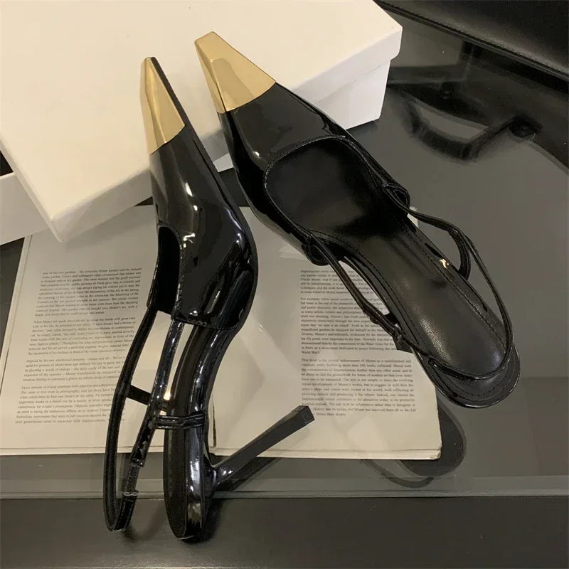 Street Style Sexy Pointed Toe Slingbacks Pumps Women Stripper Sandals High Heels Female Banquet Shoes Brown Kitten Heels