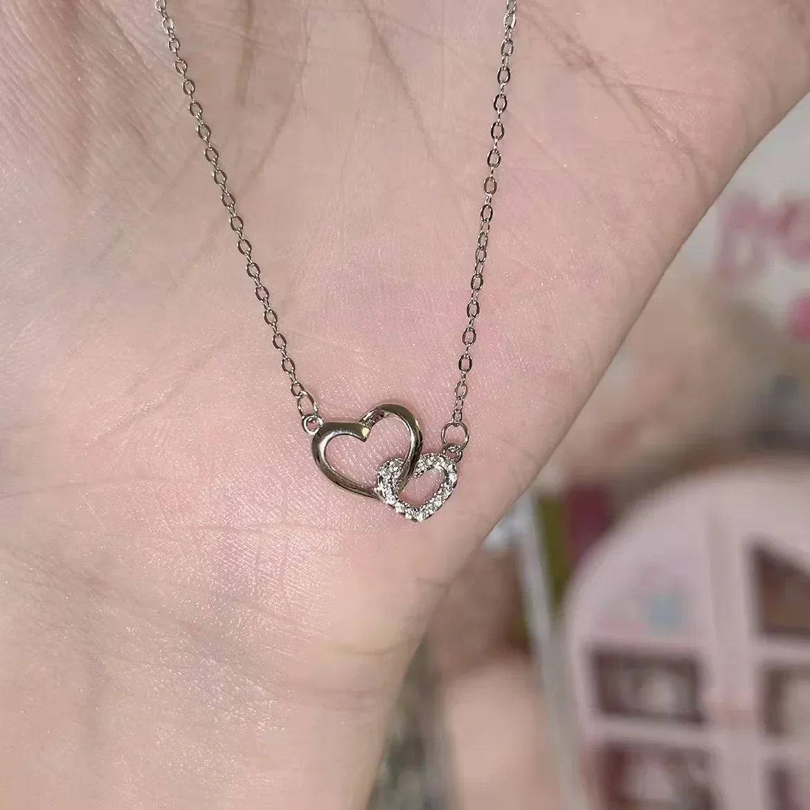 New Fashion Simple Silver Color Love Heart Pendant Necklace Charm Chain Collares Necklace for Women Party Jewelry Daily Wear