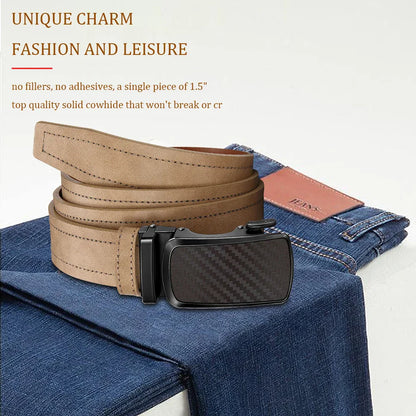 Leather belt men High Quality PU Leather Belts, Automatic Buckle Belt, Adjustable No Hole Belt Jeans Belt for Men