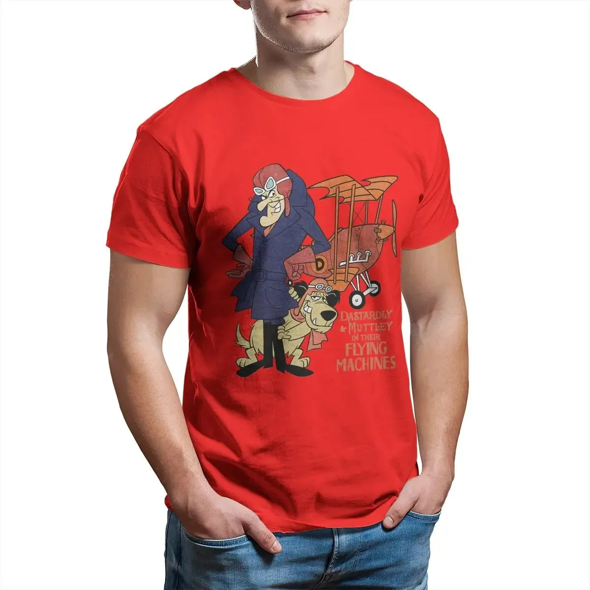 Men's Dastardly Muttley Flying Machines Wacky Races Cartoon T Shirts Cotton Clothing O Neck Tee Shirt Graphic Printed T-Shirts