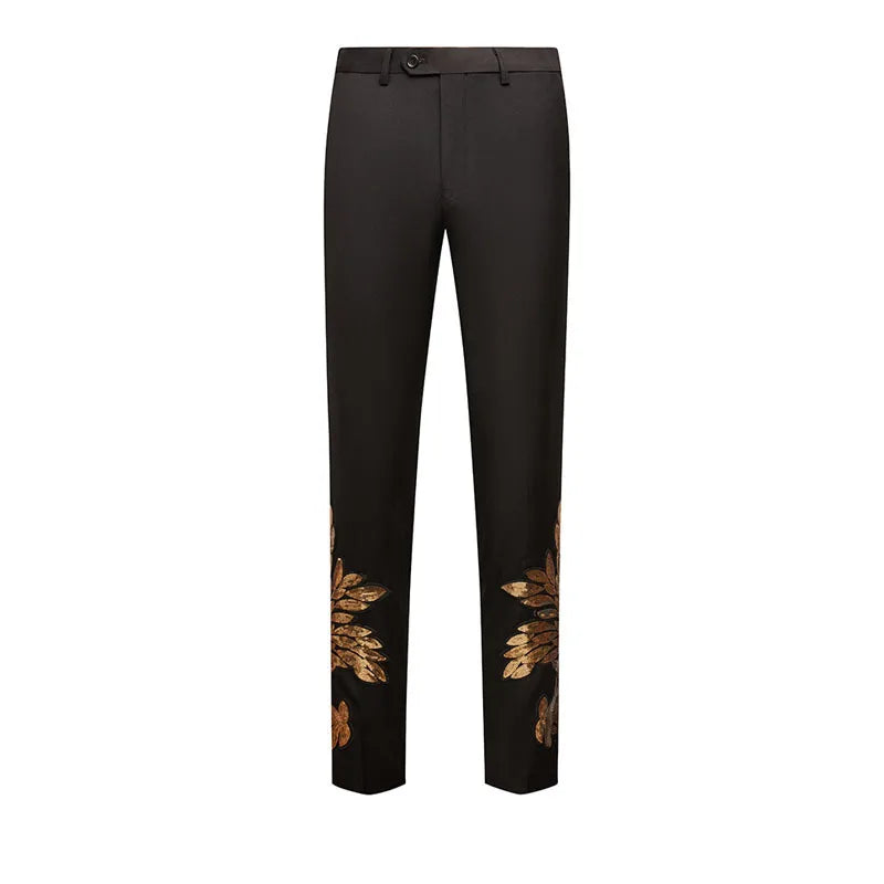 Men's Gold Sequin Applique Fashion Trend Suit Set High-Quality Casual Jacket And Western Pants Two-Piece Ensemble