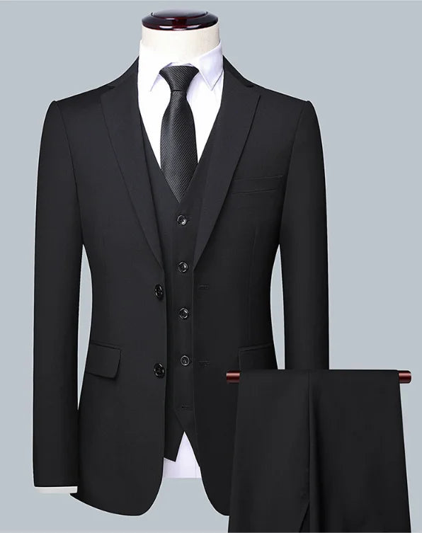 Men's Solid Color Business Suit Fashion Banquet Wedding Trend Groom Best Man Single 3/2/1