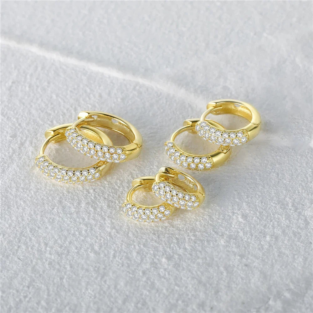 Half Side Zircon Crystals Hoop Earrings for Women Girls 925 Sterling Silver Jewelry Huggie Earrings Pendientes Plata 925