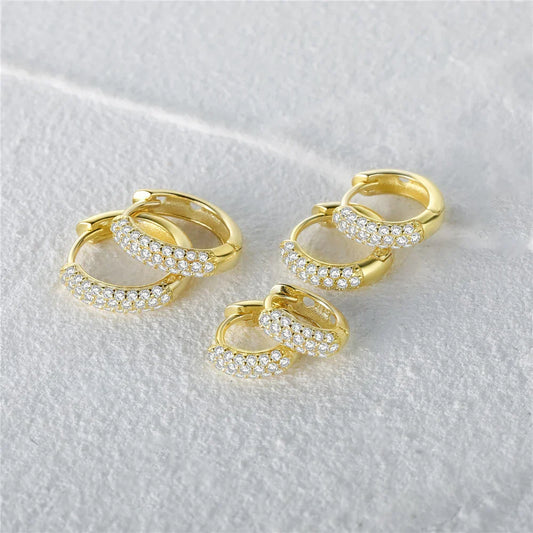 Half Side Zircon Crystals Hoop Earrings for Women Girls 925 Sterling Silver Jewelry Huggie Earrings Pendientes Plata 925