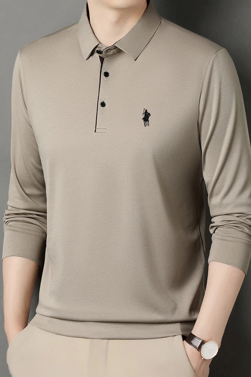 Spring and Autumn Pure Cotton Men's Long Sleeve Collar T-shirt Business Casual Fashion Comfortable Versatile Polo Shirt