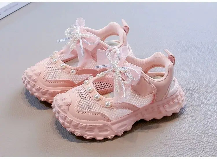 Girls' princess sandals summer 2026 new children's Baotou foreign pearl single mesh shoes for children mesh sneakers