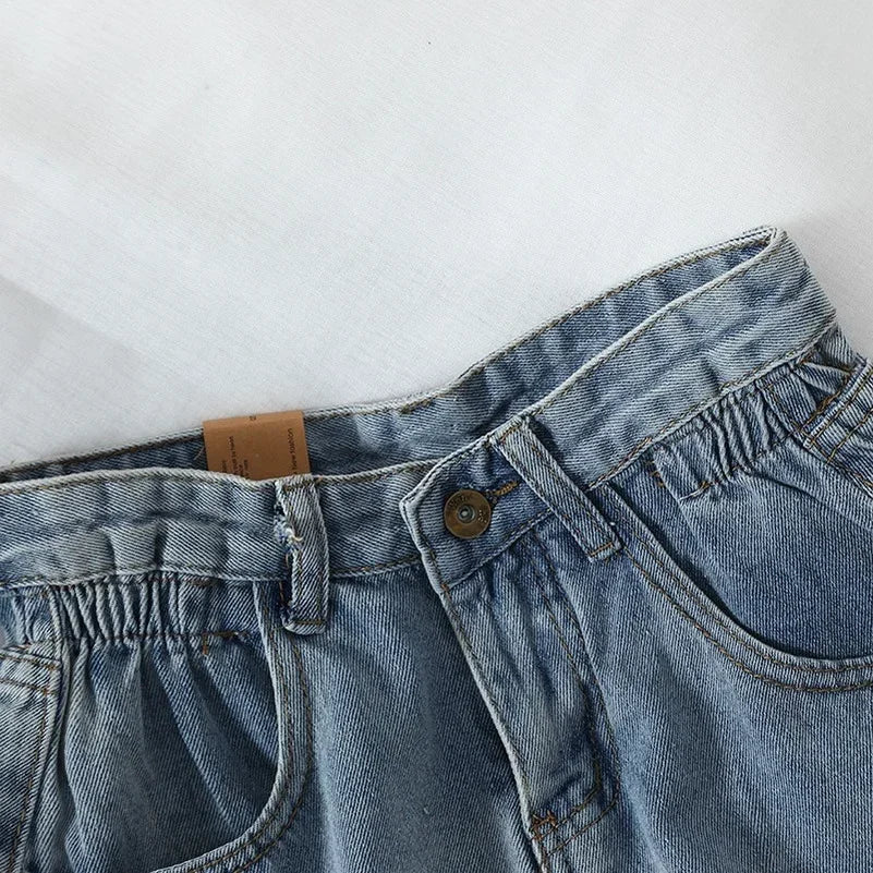 Summer High Waist Denim Shorts Women Casual Loose Ladies Fashion Plus Size Elastic Waist Wide Leg Short Jeans Female