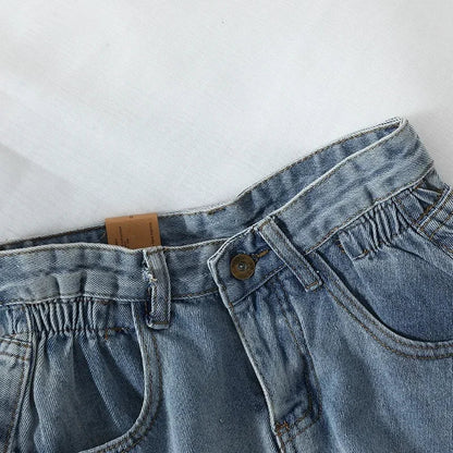 Summer High Waist Denim Shorts Women Casual Loose Ladies Fashion Plus Size Elastic Waist Wide Leg Short Jeans Female