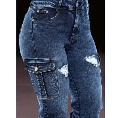 Women's Distressed Stretch Cropped Denim Jeans