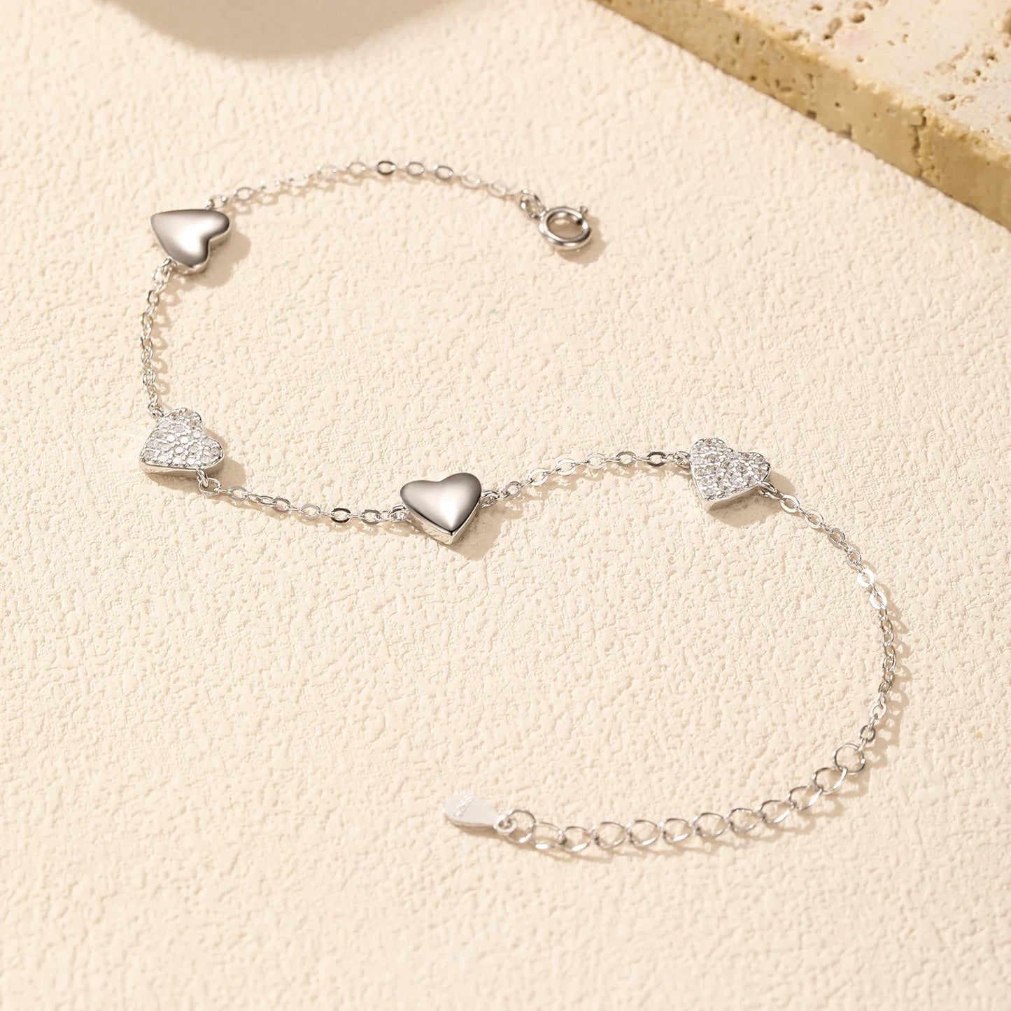 Dazzling Zirconia Bracelet 925 Sterling Silver Exquisite Mirror Hearts Charms Stackable Bracelets For Women Fine Jewelry