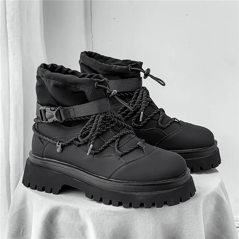 Fashion Men Casual Boots Designer High Top Mens Ankle Boots Winter Work Boots Breathable Walking Sneakers Black Leather Boots