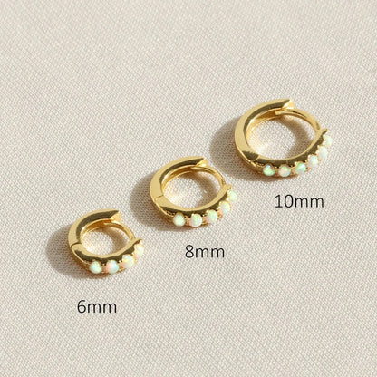 6/8/10mm Size Opal Round Hoop Earrings For Women 925 Sterling Silver Circle Earrings Jewelry Bohemia Pendiente Plata 1piece