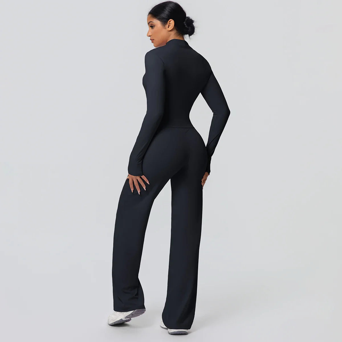 2pieces Quick Drying Sports Fitness Clothing Yoga Set Women Yoga Zipper Long Dleeves High Waisted Breathable Wide Leg Pants Set