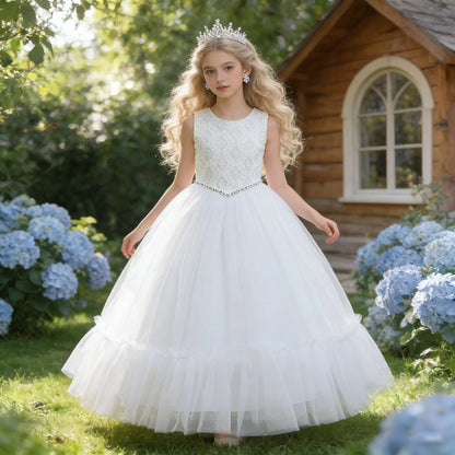 Summer Baptism Wedding Party Girl Flower Dresses Bow Bridesmaids Princess Prom Evening Dress For Girls First Communion Prom Gown