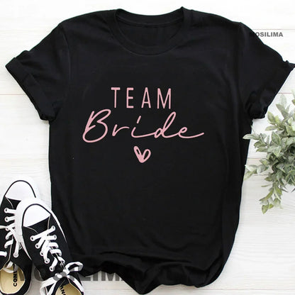 Women Cotton T Shirt Team Bride Bachelorette Party Shower Hen Party Bridesmaid Print T-Shirt 2024 Girls Wedding Female Tops