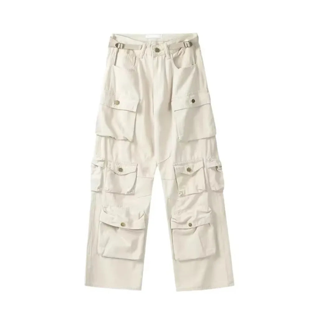 2025SS New Men's Casual Hip-hop Multi Pocket Functional American Retro Brand Fashionable Straight Leg Wide Leg Work Pants Y2K
