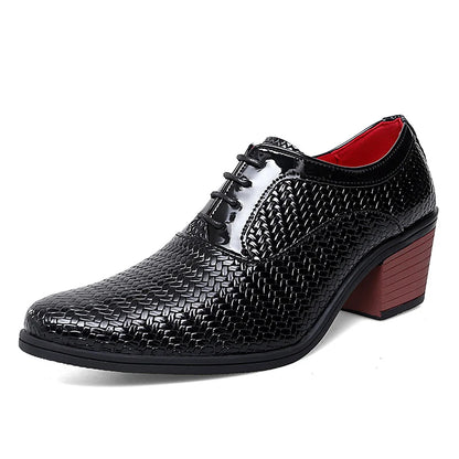 New 2025 Luxury Gold Men High Heel Leather Shoes Moccasins Designer Pointed Dress Shoes Men Wedding Formal Shoes Big Size 46