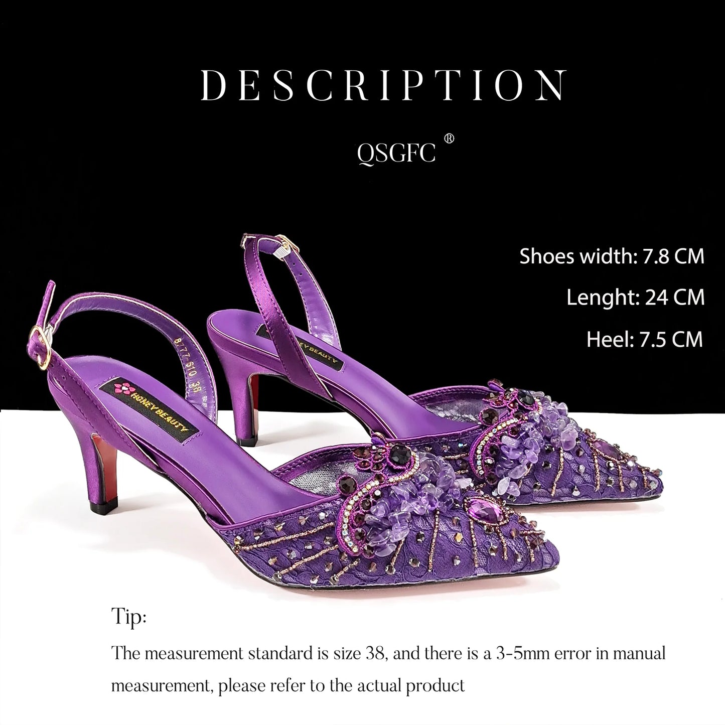 Purple Color Rhinestone Decoration Design Party Wedding Lady Pointed Toe High Heels and Bag Set