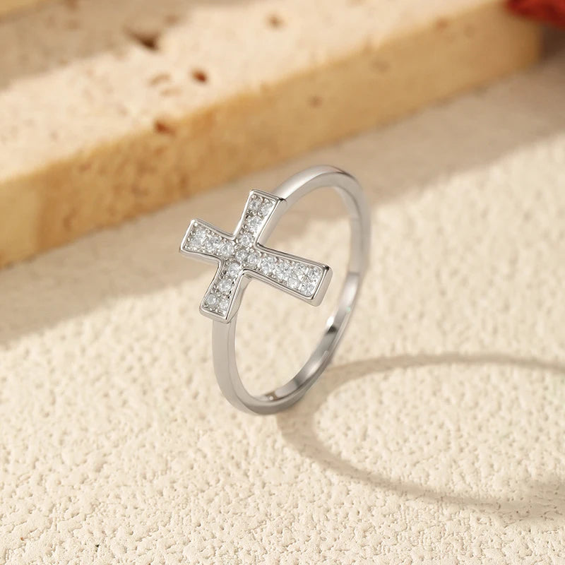 Trendy Cross 100% 925 Sterling Silver Moissanite Rings for Women Party Wedding Lab Diamond Matching Bands Birthday Gift
