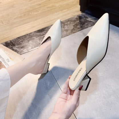Pointed Slippers Women High Heels 2025 New Summer Shoes Fashion Luxury Slides Slip Loafers Square Heel Female Party Shoes