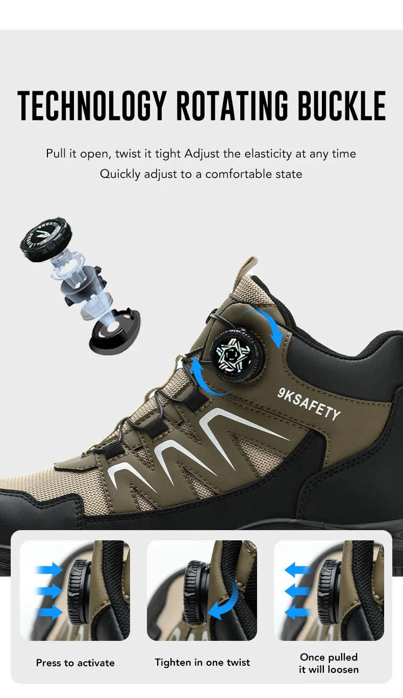 Rotating Button Fashion Sneaker Safety Shoes For Men Anti-Puncture Men's Work Shoes NO Slip Construction Working Boots Steel Toe