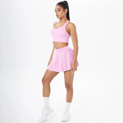 2pcs New Sexy Yoga Set Backless Cross Straps Sports Bra Fashion Breathable Culotte Yoga Shorts With Pocket Gym Women Sports Set