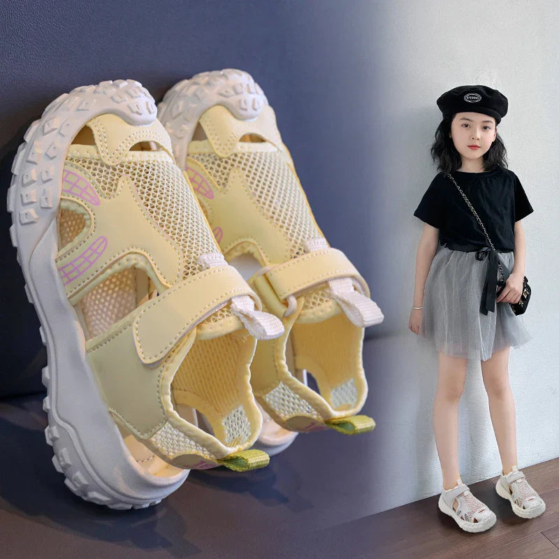 Children's sports sandals 2025new style summer girls' single mesh casual shoes anti-slip boys' closed-toe soft-soled beach shoes