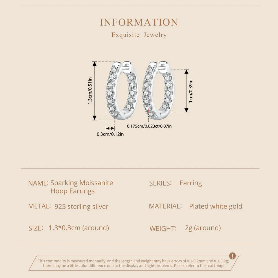 Gold Moissanite Hoop Earrings for Women, 925 Sterling Silver D Color Round Cut Lab Diamond Hypoallergenic Earrings