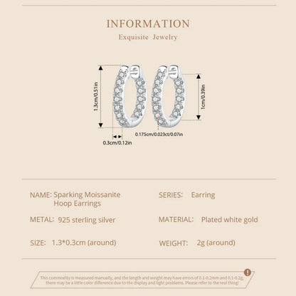 Gold Moissanite Hoop Earrings for Women, 925 Sterling Silver D Color Round Cut Lab Diamond Hypoallergenic Earrings