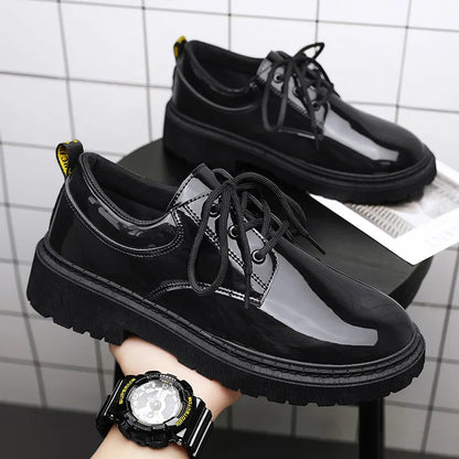 2024 Spring Autumn New Designer Men's Dress Shoes Fashion Business Formal Bright Face Patent Leather Black Derby Shoes for Men