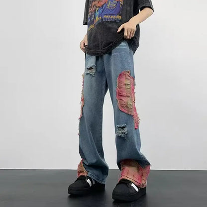 Calça Jeans Boca de Sino com Barra Larga Hip-Hop para o Verão, Design de Rua com Recortes, para Uso ao Ar Livre | Kpop Demon | Halloween | Jor