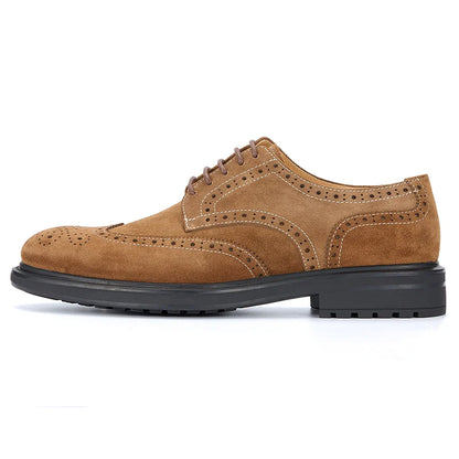 Men's Brogue Suede Leather Shoes, Handmade Carved Lace-up Derby Oxfords, Premium Cow Suede Upper Formal Business Casual Footwear