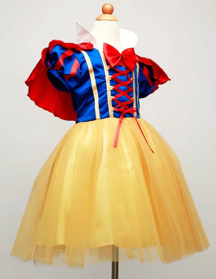 Vestido de princesa Branca de Neve para meninas com capa, fantasia de Halloween de verão, conjunto de roupas infantis, vestidos de menina