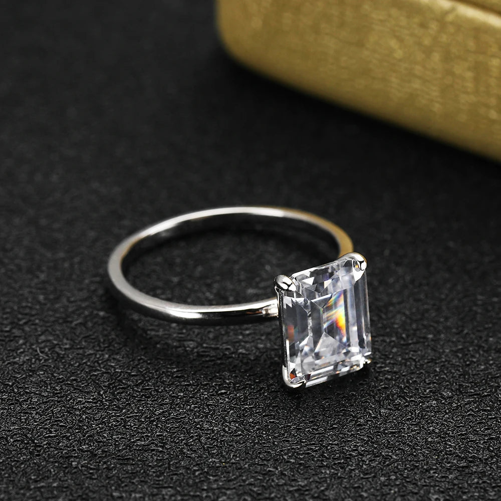 4ct Emerald Moissanite Ring s925 Sterling Sliver Plated 18k White Gold Wedding Band Engagement Rings For Women