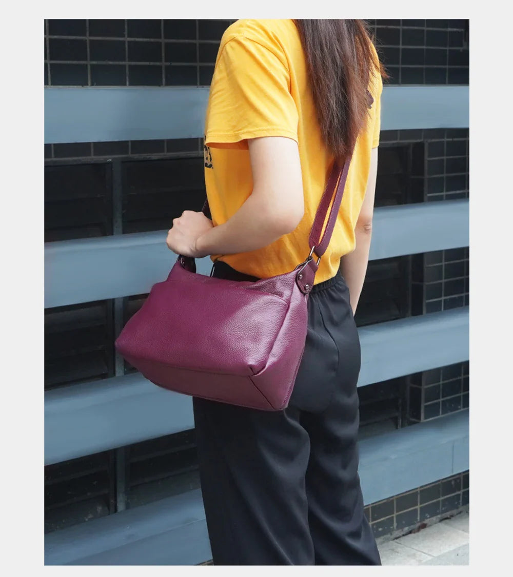 Elegant Genuine Leather Women's Shoulder Bag Trendy Crossbody Messenger Bag for Ladies Dark Red Blue 100% Satchels Hobo