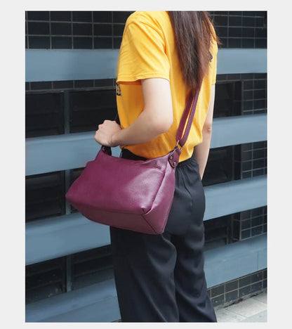 Elegant Genuine Leather Women's Shoulder Bag Trendy Crossbody Messenger Bag for Ladies Dark Red Blue 100% Satchels Hobo
