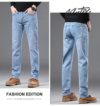 High Quality Spring Autumn Men's Slim Jeans Stylish Casual Stretch Fabric Denim Pants Classic Trousers Smoke Gray Plus Size 40